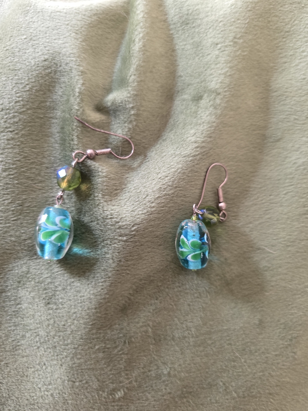 Source Unknown Blue & Green Floral Glass Drop Earrings